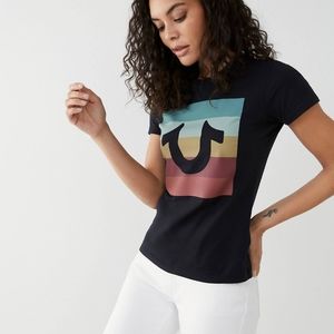 💥NEW SEXY TRUE RELIGION LOGO STRIPE BLACK TSHIRT